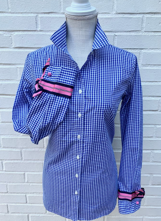 Audrey Ribbon Fc-Royal Gingham w/ Pink Navy Stripe Ribbon
