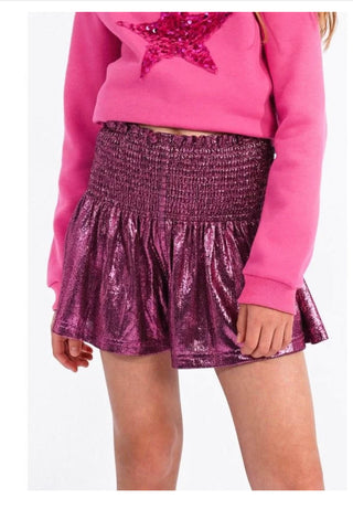 LAMÉ SHORTS WITH SMOCKED WAISTBAND