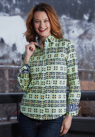 Rome Shirt Green Navy Grid