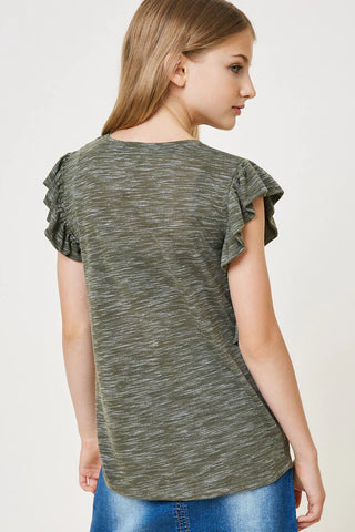 Heathered Ruffle Pocket T-Shirt