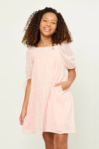Checkered Tie Sleeve Square Neck Dress