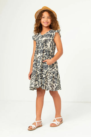 Botanical Sleeveless Button Detail Dress