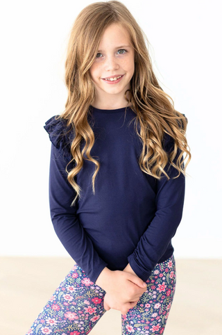 Navy L/S Ruffle Tee