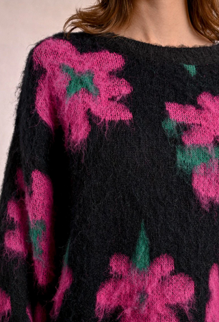 Pink Flower Brushed Sweater