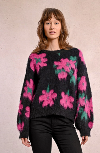 Pink Flower Brushed Sweater