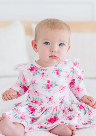 Gingham Bows 3/4 Sleeve Flutter Twirl Bodysuit