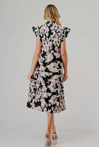 Opal Poplin Midi Tiered Ruffle Dress