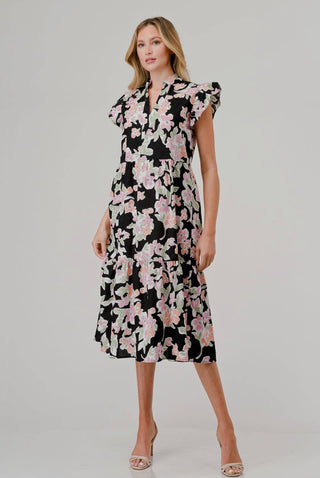 Opal Poplin Midi Tiered Ruffle Dress