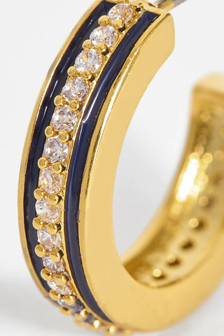 Gold Plated Enamel CZ Hoops Navy