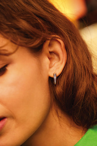 Gold Plated Enamel CZ Hoops Navy