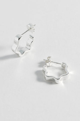 Silved Plated Flat Wave Hoop Earrings