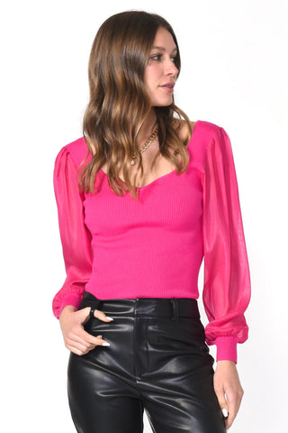 Britt Sheer Sleeve Ribbed Knit Top