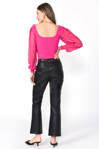 Britt Sheer Sleeve Ribbed Knit Top