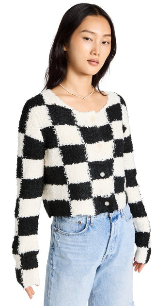 Cropped Checkered Cardigan