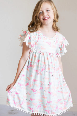 Pink Flamingos Pom Pom Dress