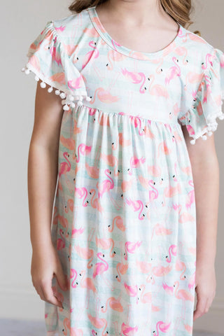 Pink Flamingos Pom Pom Dress