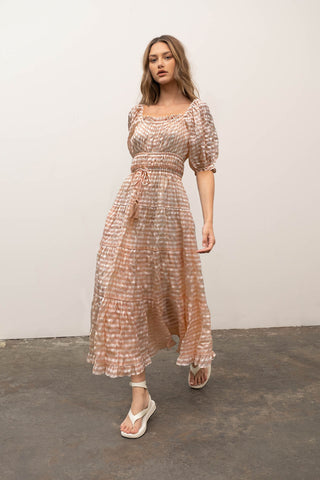 Peach stripe midi dress