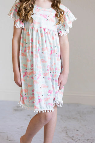 Pink Flamingos Pom Pom Dress