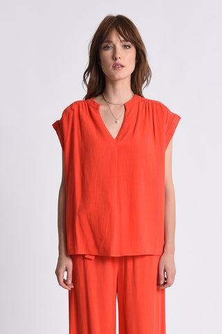 Poppy Colored Woven Top