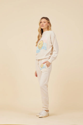 Heather Oatmeal French Terry Jogger with Smiley Face