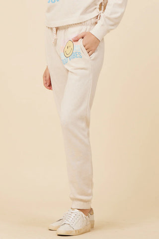 Heather Oatmeal French Terry Jogger with Smiley Face